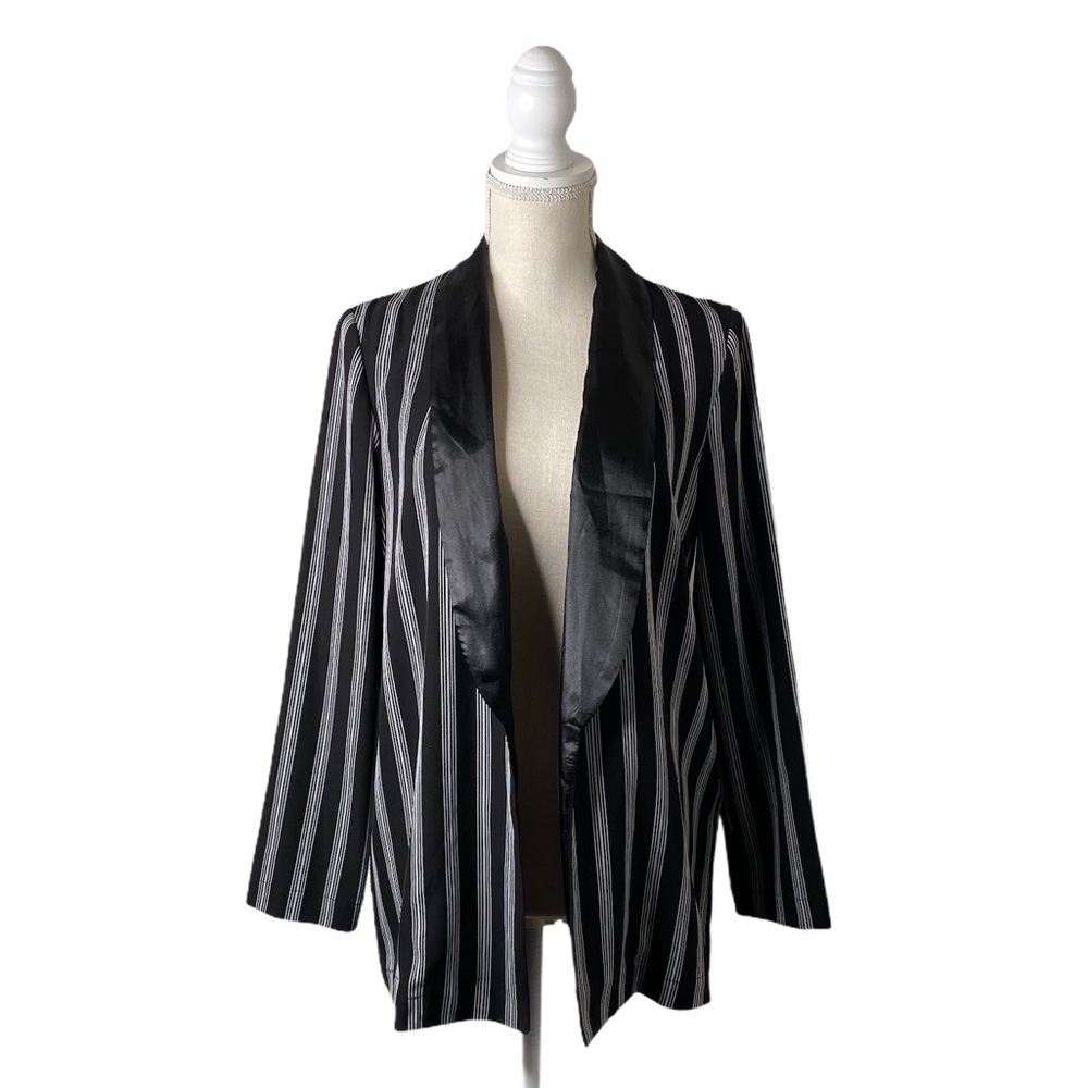 Zara Black and White Striped Satin Blazer - Picture 2 of 5